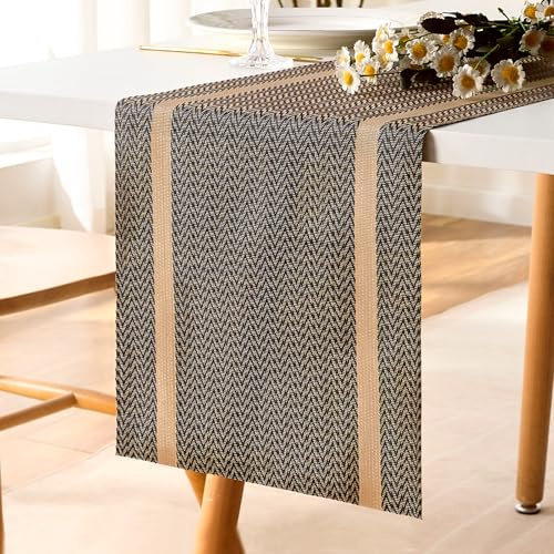 LRartdeco Tischläufer Gold Braun, Tischläufer Modern Abwaschbar, Tisch Läufer Wärmeisoliertes PVC, Table Runners Tischdeko, für Esstisch Deko Drinnen und Draußen, 30 x 180 cm