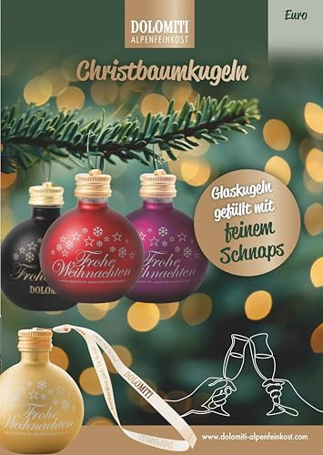 4er Set Glas-Christbaumkugeln mit Dolomitenmann Rum – 4 x 0,04 l – Rote Weihnachtskugeln befüllt – Geschenkidee für Rum-Liebhaber & Festliche Deko – Geschenk mit Alkohol