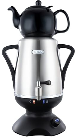 ETHNIQ - Samovar elettrico | Teiera in acciaio inossidabile 4L | driver di temperatura regolabile | Bollire Dry & Auto Shot-off | Teiera in porcellana da 1,2 L | Teiera da tè turco, persiano e russo