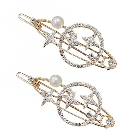 minkissy Lot De 2 Pinces à Cheveux En Alliage Strass, Petits Pinces à Cheveux D'étoile Et Planète, Barrette à Strass Pour Cérémonie Et Occasions Festives