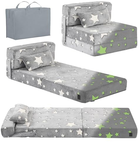 YOTATING Kinder-Sofabett, Kleinkind-Bodenmatratze, leuchtet im Dunkeln, modulares blaues Dinosaurier-Couch, zusammenklappbares Kindersofa, umwandelbare Futon-Klappmatratze, Stuhlbett für Spielzimmer