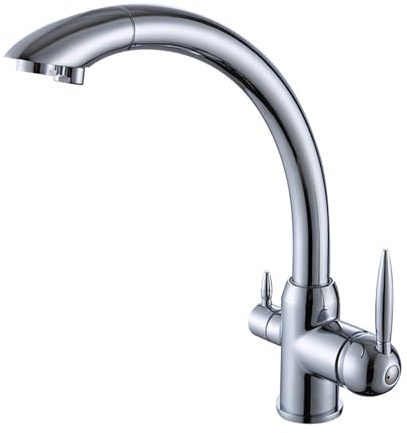 YWJFSA Rubinetto 3 Vie per Depuratore Rubinetto Lavello Cucina Acqua Calda E Fredda E Doppia Maniglia,Cromato