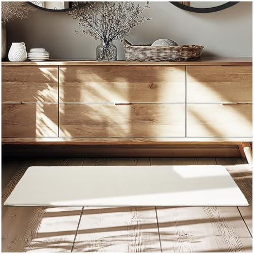 tectake® Flauschiger Kurzflor Teppich, waschbar, für Wohnzimmer, Badezimmerteppich, Küchenteppich, Teppich Flur, Home Deko, rutschfest, allergikerfreundlich, Creme, 60 x 110 cm