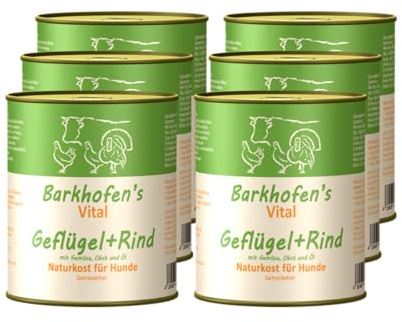 Barkhofen Tiernahrung Nassfutter für Ihren Hund 6X 800g – Hundefutter nass & getreidefrei mit Geflügel & Rind – Hunde Futter in Dosen ohne Getreide