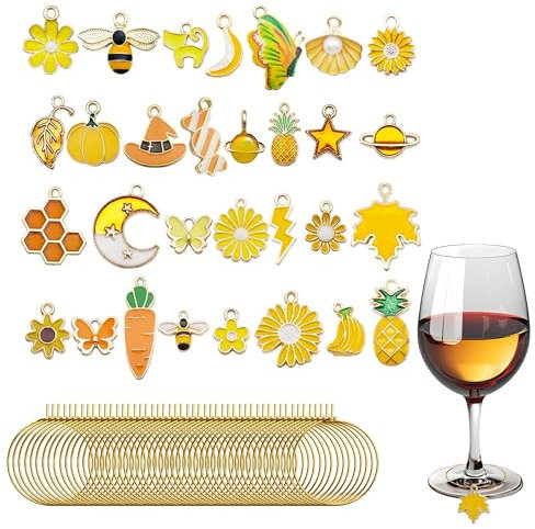 SEABABOO Segnabicchieri Marcatori Di Ciondoli 30 Pezzi Segna Bicchieri Calici Di Vino Riutilizzabile Ciondoli Per Calici Da Vino Tema Arancione Segnabicchieri per Bicchieri Da Vino