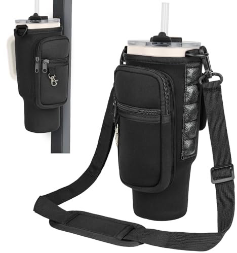 Magnetic Water Bottle Carrier Bag Compatible with Stanley/Meoky 40 oz Tumbler with Handle,Water Bottle Holder Pouch with Adjustable Shoulder Strap & Phone Pocket Fits for Stanley Cup Accessories