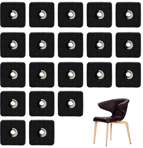 20 Pcs Non-Slip Rubber Feet, Furniture Feet Square Rubber 22x22mm, Square Screw-In Foot Pads, Non-Slip Foot Pads for Garden Chairs, Tables, Sofas, Cabinets & Floor Protection