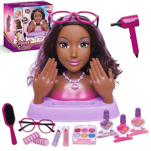 Hair Styling Doll Head 10.5-inch with Real Washable Makeup & Nail Polish, 20+ Accessories Pretend Play Hair Salon Toy & Makeup Kit for Kids–Christmas, Birthday Gifts for Girls Ages 3 4 5 6 7 8 9 10 +