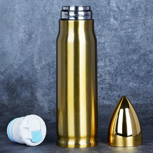 Trinkflasche Edelstahl,Thermobecher,Coole Trinkflasche,Thermoflasche für heiße und kalte Getränke aus doppelwandigem Edelstahl,500ml, Gold,Vatertagsgeschenk