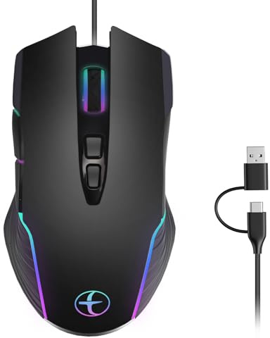 Dasbsug Ergonomico A Cavo Con Modalità Jiggler 7200DPI Colore Retroilluminato Per PC Laptop Tablet Gaming Con Jiggler