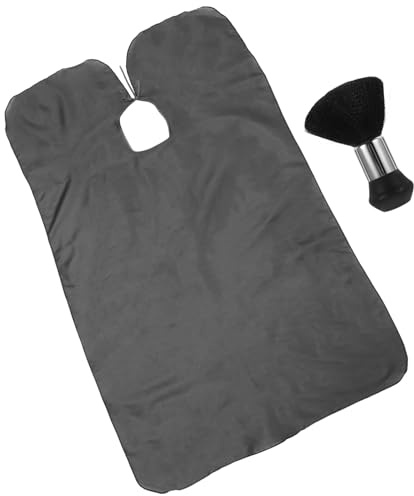 HONITANO Barber Cape Apron and Neck Duster Brush Set 2pcs Black Adult Haircut Cape Smock for Salon and Home Hair Cutting and Styling