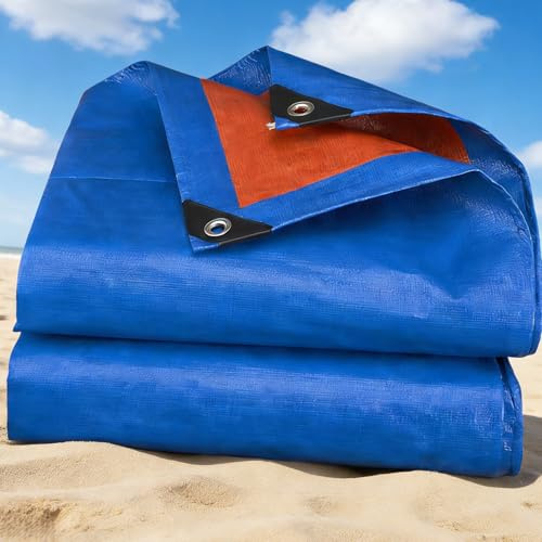 Bâche Imperméable 3.2 x 4 m Ultra Lourde, Polyéthylène, Imperméable Bâche Étanch avec Oeillets, Épaisse et Durable pour Bois, Jardin, Voitures, Piscines, Meubles, Bleu