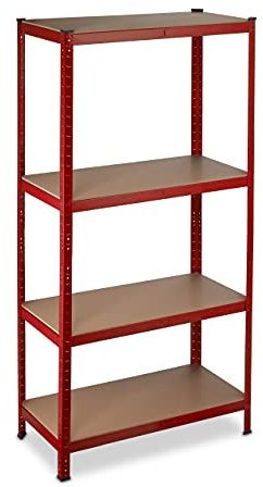 Relaxdays 2 x Schwerlastregal, Traglast 700 kg, 150x70x30 cm, 4 Böden, zum Stecken, Stahl, Lagerregal Keller, Garage, rot | zum Stecken, Stahl, Lagerregal Keller, Garage