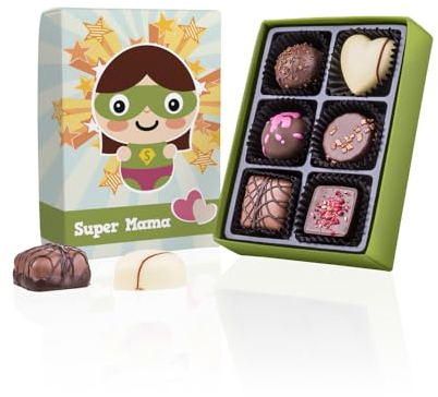 CHOCOLISSIMO - Geschenk Mama - Muttertag Süßigkeiten - Kleines Schokolade Geschenk für Mutter - 6 edle Pralinen in lustiger Schachtel - Geschenkidee Geburtstag, Jahrestag, Weihnachten - Super Mama
