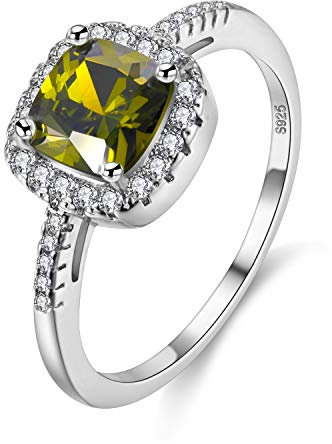 Uloveido Simulierte Green Peridot Solitaire Geburtstag Ring für Frauen, Square Halo Ring, August Birthstone Ring für Mama (grün, Größe 54) Y3100