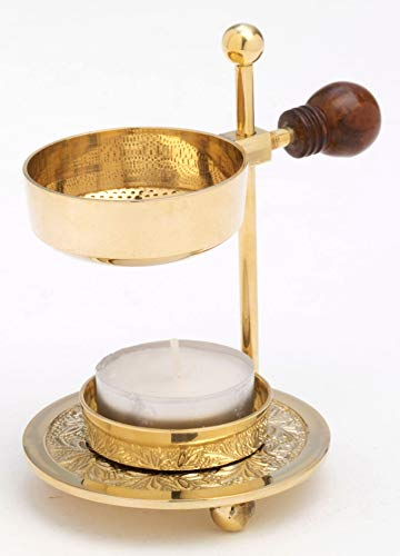 Esoterik-Versand Räucherstövchen aus Messing mit Holzgriff, Höhenverstellbar, 11 cm, zum Verräuchern von Kräutern und Harzen