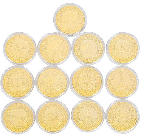 TINGKU Münzen-Set für Hochzeiten, Spanisch, Gold, Hochzeit, Zeremonie, Souvenirs mit Box 0.98*0.08 Gold