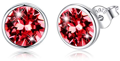 Pendientes clásicos del perno prisionero del cristal de la plata esterlina 925, regalos de boda del cumpleaños del aniversario para las mujeres, caja de joyería elegante (rojo)