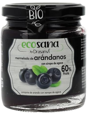 Drasanvi ECOSANA MERMELADA DE ARÁNDANOS CON SIROPE DE AGAVE CERTIFICADO BIO by - 60% FRUTA - VEGANO - SIN GLUTEN - 260g