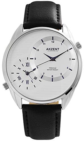 Akzent Exclusive Herren – Uhr Lederimitat Armbanduhr 2 Zeiten Analog Quarz 2900187 (Weiß)