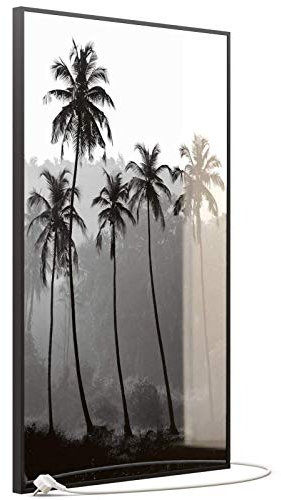 STEINFELD Heizsysteme® Glas Bild Infrarotheizung Flächenheizkörper mit Thermostat | Made in Germany | viele Motive 350-1200 Watt Rahmen schwarz (600 Watt, 042H Palmen)