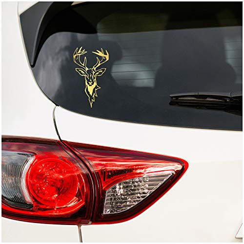 Hirsch Aufkleber Folie Dekor für Auto Kfz Zubehör REH Kopf Motiv Rehwild Rotwild Jagen Jäger Förster Jagd Autoaufkleber (Gold Metallic, K139 Klein)