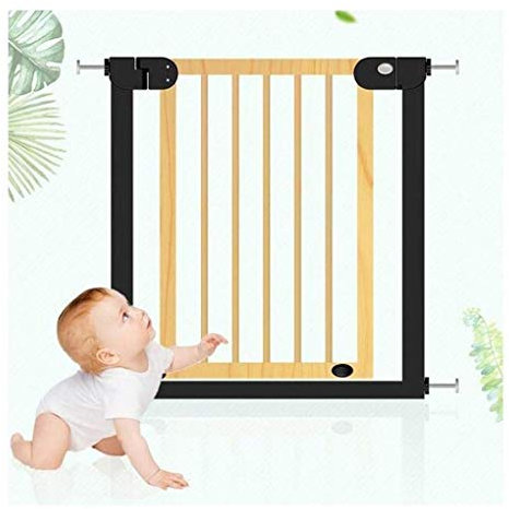 RONGJJ Sicherheitstor Extra Breite Hölzerne Babytore, Haustreppe Tor Indoor Home Sicherheitstor Für Treppen Türen Kinder Haustier Sicherheitstür, Black+Yellow, Width 76-83cm