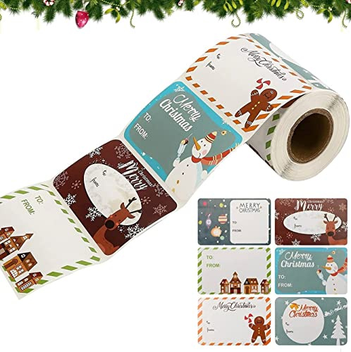 LATERN 250 Stück Weihnachten Tag Aufkleber, 6 Farben Selbstklebende Geschenketiketten Aufkleber Füllen Sie Namensschilder Präsentieren Dekorative Etiketten Schneemann Rentier Aufkleber (8cm x 5cm)