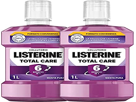 LISTERINE Collutorio Total Care, Collutorio al gusto di Menta Pura, Collutorio con 6 benefici in 1 per una pulizia accurata e un'igiene orale completa, Confezione da 2 x 1 L