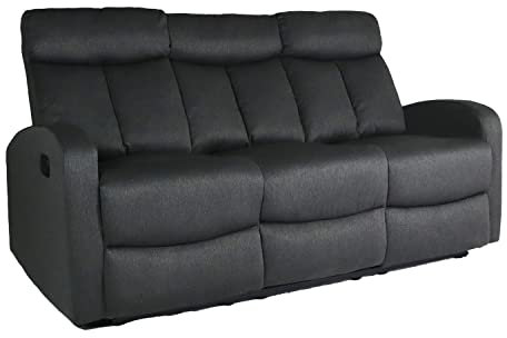 SHIITO - Sofá de 3 Plazas y Función Relax - 180 x 100 x 95 cm - Modelo Siberia - 2 Asientos Respaldo y Reposapiés Reclinables - Apertura Manual - Gris