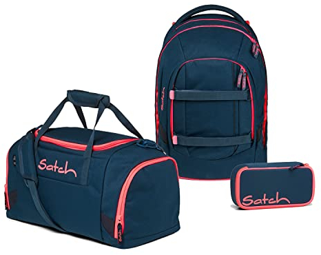 satch Pack Schulrucksack Set 3tlg. mit Sporttasche und Schlamperbox (Pink Phantom)