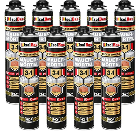 Isolbau Mauermörtel 9 x 750ml Pistolenschaum Montageschaum Klebeschaum 3 in 1 PU-Mörtel