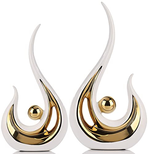 XMGZQ Weiß und Gold Moderne Abstrakte Statuen Kunst,Heimdekoration,Akzente,Couchtischdekoration für Wohnzimmer,Tischdekoration für Esszimmer,Keramik-Skulpturen Krimskrams für
