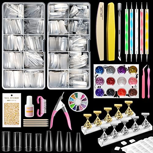 Kalolary Künstliche Nägel Set, 1000 Stück Ballerina Quadratische Künstliche Nägel Tips Lang Coffin Künstlich Nägel Nagelspitzen mit Kleber für Anfänger Heimanwender Profis DIY