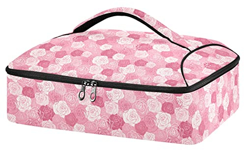 Pink Rose Insulated Casserole Carrier Portable Heat Resistant Casserole Dish Travel Carry Bag Food Carrier Bag