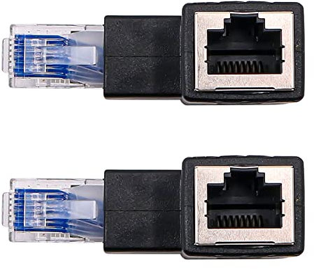 CENPEK 2 Stück 90 Grad Ethernet Adapter, Nieder +Oben Gewinkelt, RJ45 Stecker auf Buchse, Adapter, geschirmt, Netzwerk Patch Anschluss, kompatibel mit Cat5 Cat6