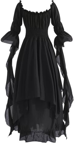 CR ROLECOS Women's Victorian Dress Puff Sleeve Off Shoulder Ruffle Plus Size Medieval Costume for Women Renaissance Dress Black S/M