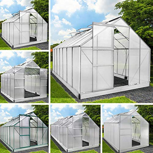 BRAST Gewächshaus Aluminium mit Fundament | 42 Modelle | 130x190x195cm - 490x250x235cm | TÜV geprüft | 6mm Hohlkammerplatten | rostfrei wetterfest temperaturbeständig | 380x190x195cm Grau