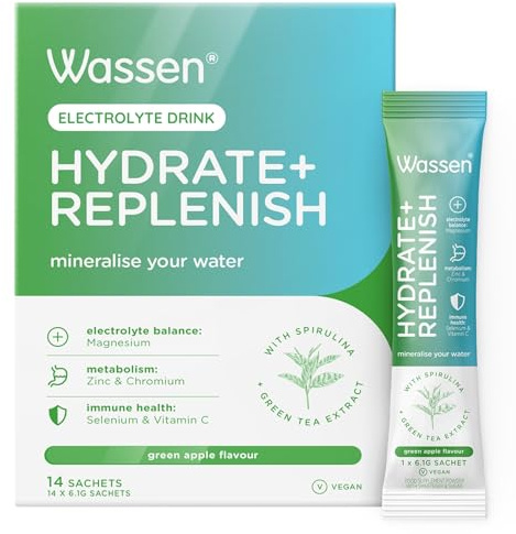 Wassen Hydrate + Replenish Electrolyte Hydration Drink | Spirulina | 14 Pack