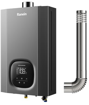 Ranein Calentador de agua instantáneo de gas propano con tubo de purga de aire para interiores, máximo 4,3 GPM, 100.000 BTU