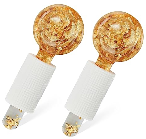 Lazzybeauty Ice Globes for Facial, Cooling Globes Set for Eye & Neck, Cold Glass Ice Roller Ball, Cryo Sticks Face Globes, Tighten Skin, Reduce Puffiness and Dark Circles, Enhance Circulation, Gold