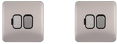 Schneider Electric Lisse Screwless Deco - Switched Single Fused Connection Unit, 13A, Double Pole, GGBL5010BSS, Stainless Steel with Black Insert (Pack of 2)