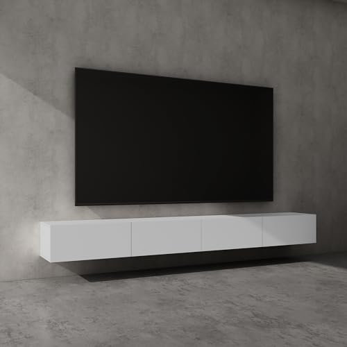 doporro Meuble TV Bas 280x40,2x30cm Armoire TV Blanc Mat Table de Télévision Salon avec Portes Meuble TV Suspendu MBTV02