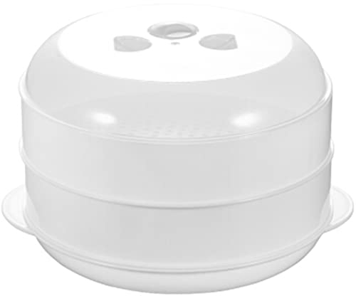 Olla De Vapor Vaporera De Verduras, Horno Microondas De Doble Capa Vaporera Horno Microondas Utensilios Especiales (Color: Blanco, Tamaño: 26.5x11cm)
