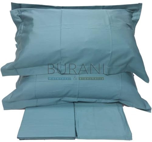 Fazzini Completo di Lenzuola matrimoniali in Puro Raso di Cotone 300TC Effetto setificato Art. Trecento 273 ottanio