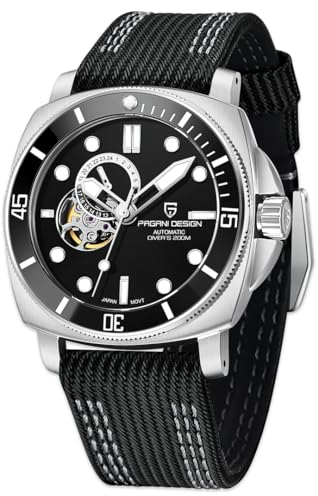 Pagani Design 1736 Automatik Tourbillon Mechanische Uhr Japan NH39 Saphirglas Lederband 200 Meter Taucheruhr Sport Herrenuhren(schwarz)