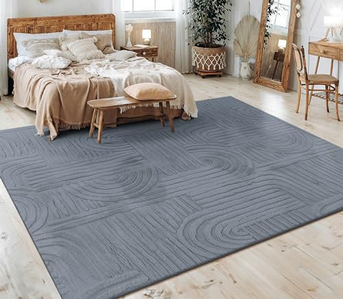 Paco Home Teppich Wohnzimmer Schlafzimmer Kurzflor Skandinavisches Boho Muster Geometrisch Rauten Motiv Einfarbig Weich Modern, Grösse:200x280 cm, Farbe:Anthrazit 7