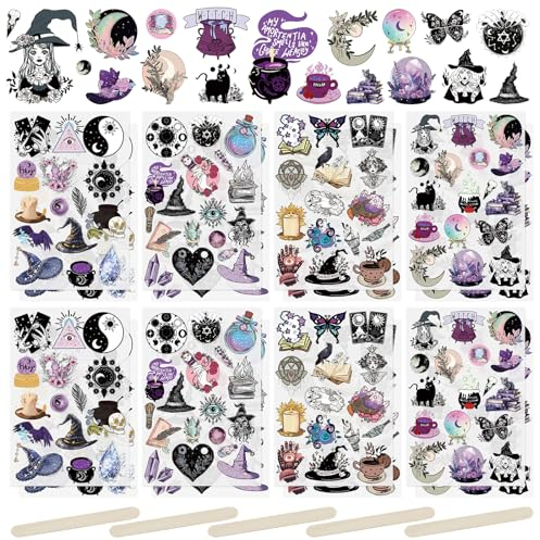 WANDIC 16 Blatt Transfer-Aufkleber, Hexen-Thema, Transfer-Aufkleber, Zauberin, magischer Hut, Auge, DIY-Scrapbook-Aufkleber für Grußkarten, Geschenkverpackungen, Dekoration