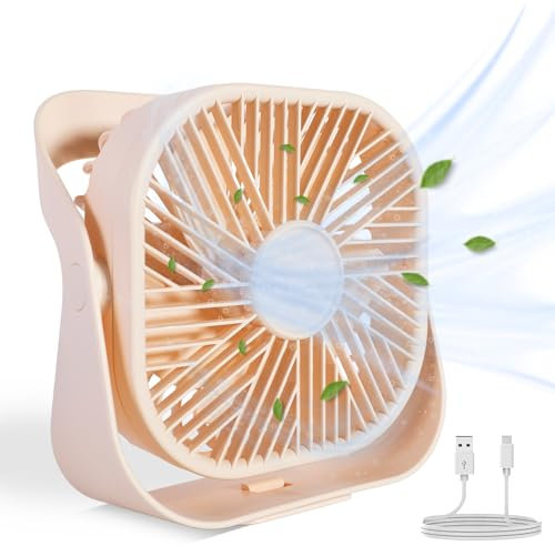Ventilador de Mesa Portátil 360 Grados - 3 Ajustes de Velocidad, Cable USB, Anclaje en la Pared para Hogar, Oficina, Gimnasio, Pesca, Camping (Rosa)