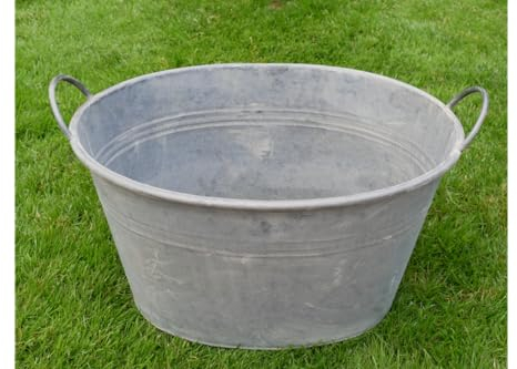 X Large Decorative Round Vintage Galvanised Metal Pan Tub Flower Pot Planters 59cm